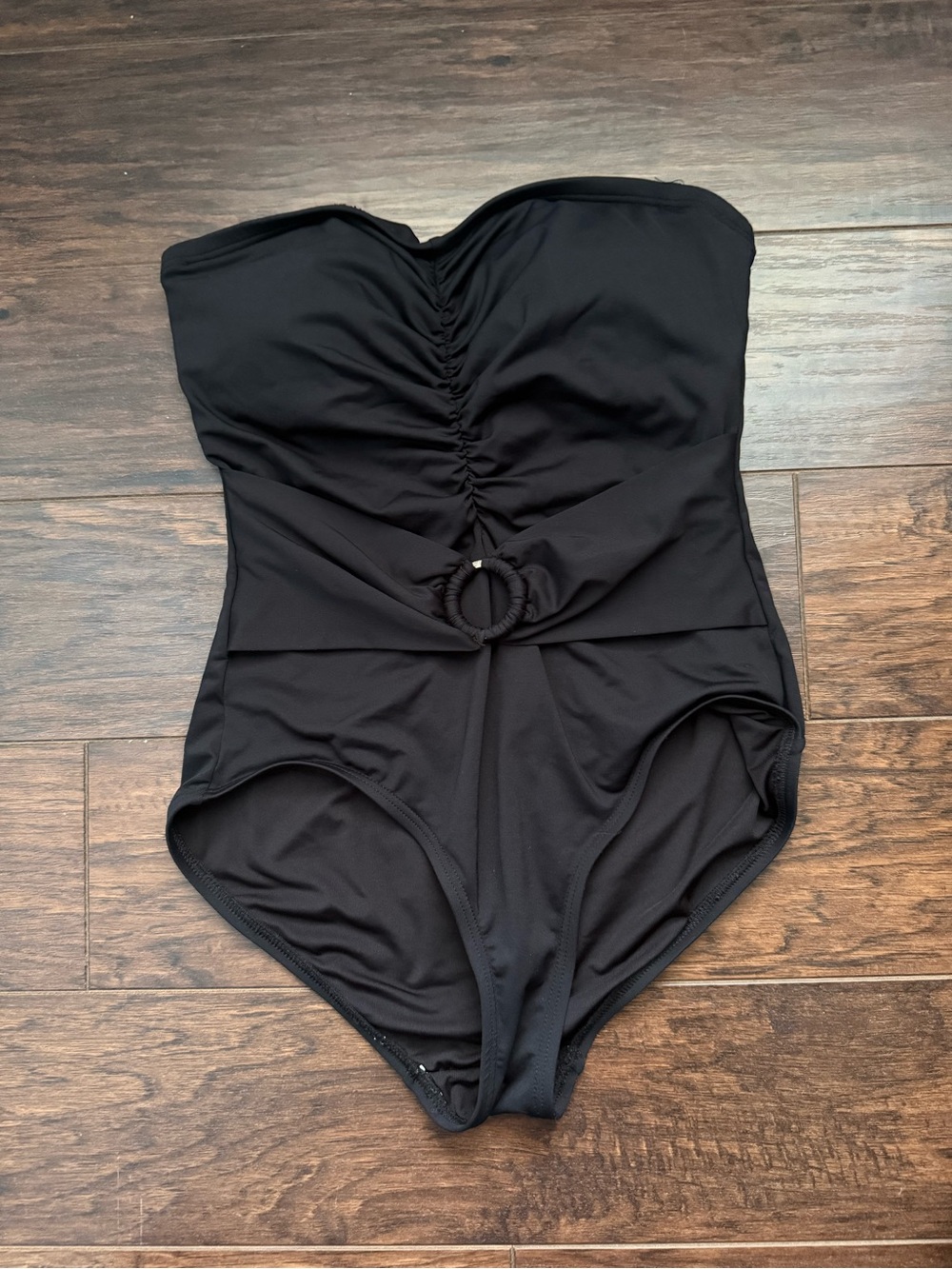 Michael Kors Black Strapless One-Piece Swimsuit with Ring Detail